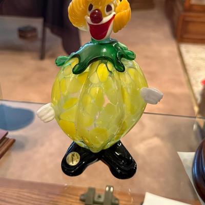 Murano Handblown Glass Clown - 8" Tall