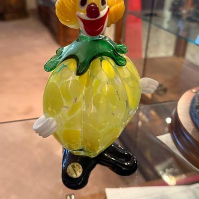 Murano Handblown Glass Clown - 8" Tall