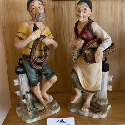 Pair Capodimonte Style Ceramic Figures - Fishing Couple