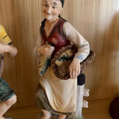 Pair Capodimonte Style Ceramic Figures - Fishing Couple