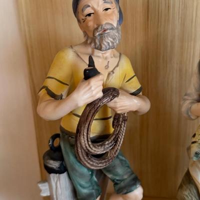 Pair Capodimonte Style Ceramic Figures - Fishing Couple