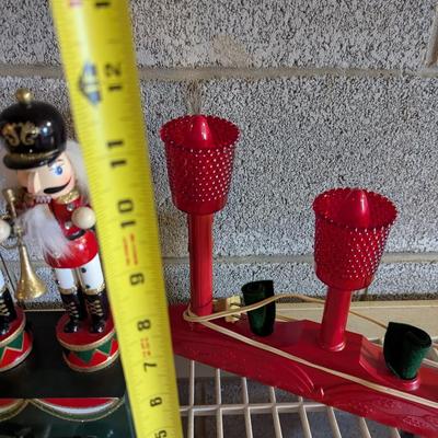 Santa Figure Red Plastic Candelabra & Holiday Lane King Musical Nutcracker Trio