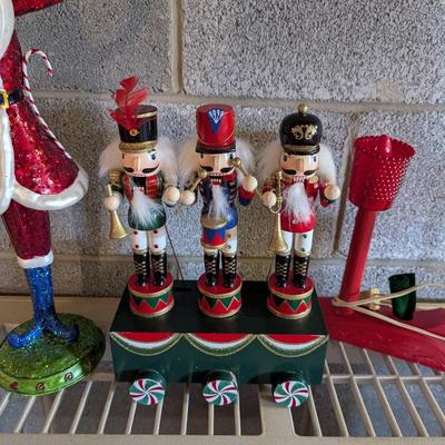 Santa Figure Red Plastic Candelabra & Holiday Lane King Musical Nutcracker Trio