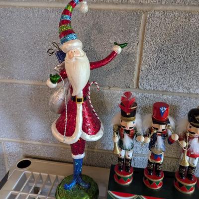 Santa Figure Red Plastic Candelabra & Holiday Lane King Musical Nutcracker Trio