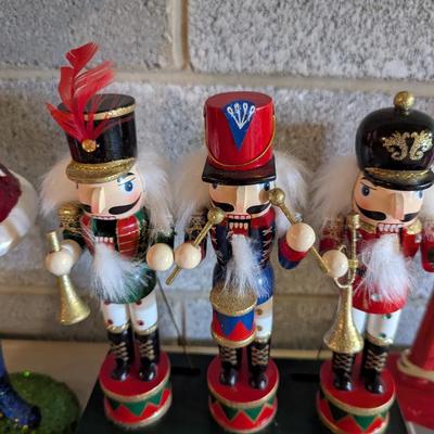 Santa Figure Red Plastic Candelabra & Holiday Lane King Musical Nutcracker Trio