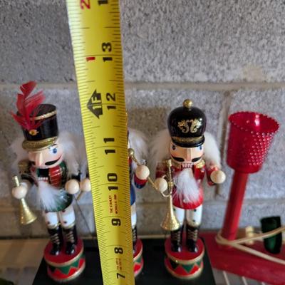 Santa Figure Red Plastic Candelabra & Holiday Lane King Musical Nutcracker Trio