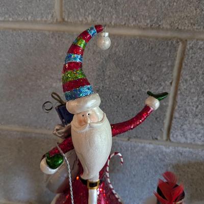 Santa Figure Red Plastic Candelabra & Holiday Lane King Musical Nutcracker Trio
