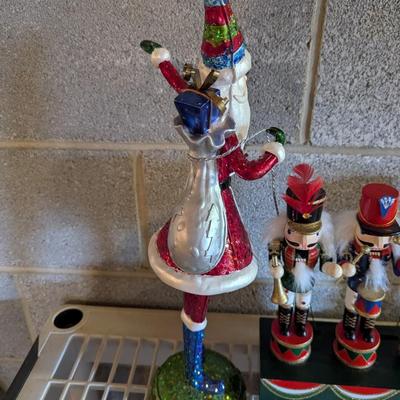 Santa Figure Red Plastic Candelabra & Holiday Lane King Musical Nutcracker Trio