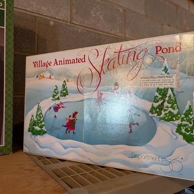 Lighted Christmas Tree Village Animated Skating Pond & Christmas Light