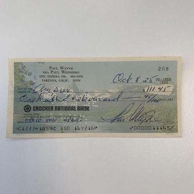 Threes Company Paul Wayne signed check