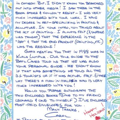 Jonathan Winters signed personal letter