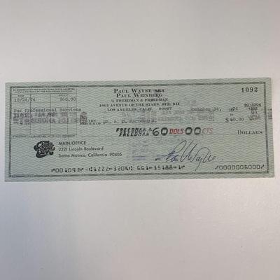 Threes Company Paul Wayne signed check