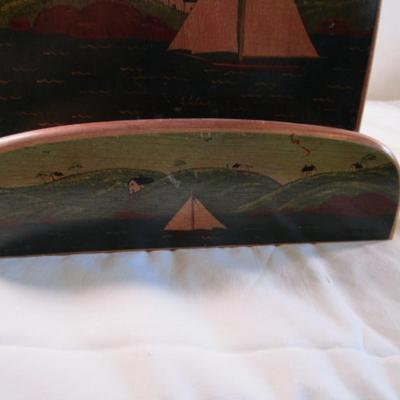 Letter holder with painted lighthouse and sailboats