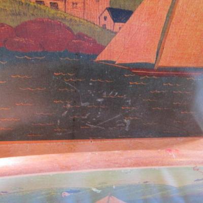 Letter holder with painted lighthouse and sailboats