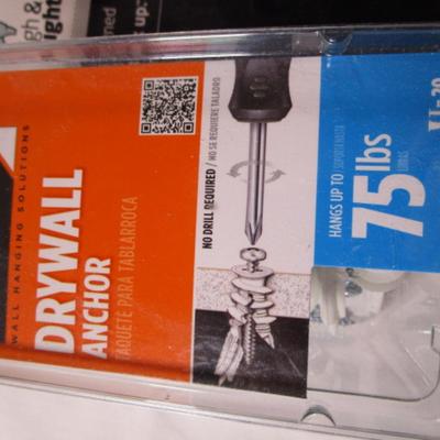 Drywall anchors, pictures hangers, single-prong robe hooks