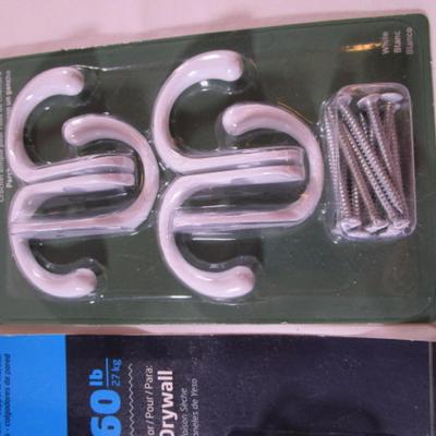 Drywall anchors, pictures hangers, single-prong robe hooks