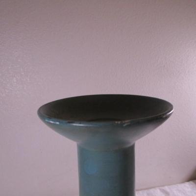 Vintage tall candlestick, hand-painted teal