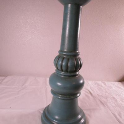 Vintage tall candlestick, hand-painted teal