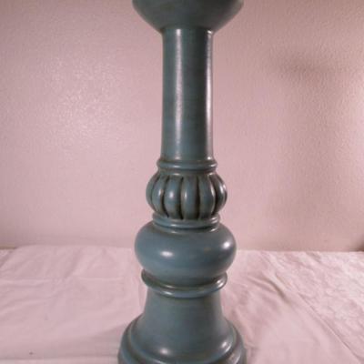 Vintage tall candlestick, hand-painted teal