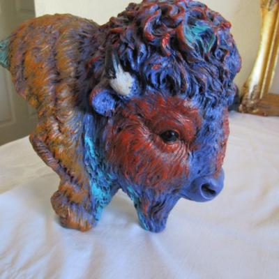 Multicolored Bison bust figurine
