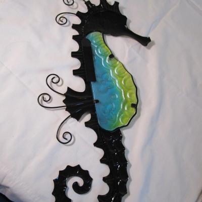 Metal seahorse colorful wall art