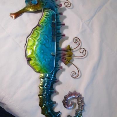 Metal seahorse colorful wall art