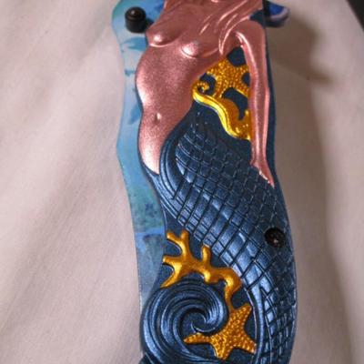 Master's Collection 3D mermaid spring assisted pocket knife