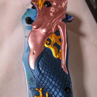 Master's Collection 3D mermaid spring assisted pocket knife