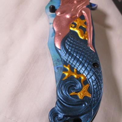 Master's Collection 3D mermaid spring assisted pocket knife