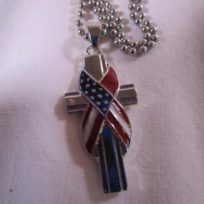 Stainless steel chain 29"; red white & blue cross with 31" chain