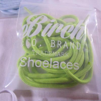3 pr Birch shoe laces, 1 pr elastic shoe laces