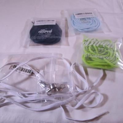 3 pr Birch shoe laces, 1 pr elastic shoe laces