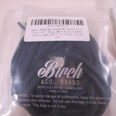 3 pr Birch shoe laces, 1 pr elastic shoe laces
