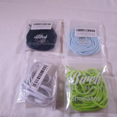 3 pr Birch shoe laces, 1 pr elastic shoe laces