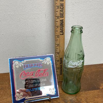 Coca Cola Coke Glass Bottle and small square mirror