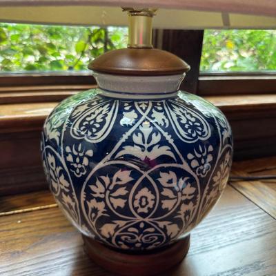 PAIR BLUE WHITE GINGER JAR LAMPS