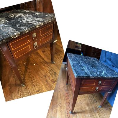 PAIR MARBLE TOP END TABLES