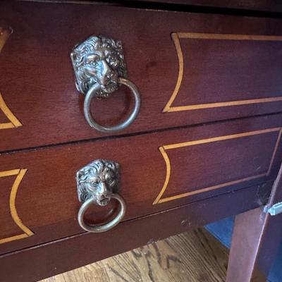 Sale Photo Thumbnail #1051: PAIR MARBLE TOP END TABLES NEED REPAIR, 26X19X23