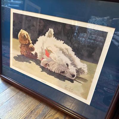 FRAMED TERRIER ART, CHIPPENDALE MIRROR