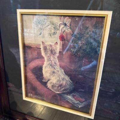 FRAMED TERRIER ART, CHIPPENDALE MIRROR