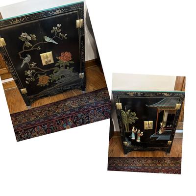 PAIR ASIAN NIGHTSTANDS BLACK LAQUER