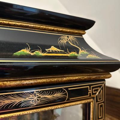 BLACK LAQUER ASIAN CURIO CABINET
