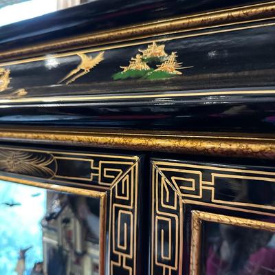 BLACK LAQUER ASIAN CURIO CABINET