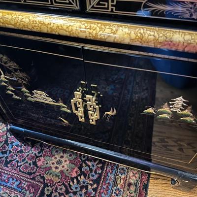 BLACK LAQUER ASIAN CURIO CABINET
