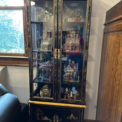 BLACK LAQUER ASIAN CURIO CABINET