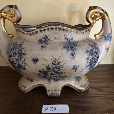 BLUE WHITE DOUBLE HANDLE PLANTER