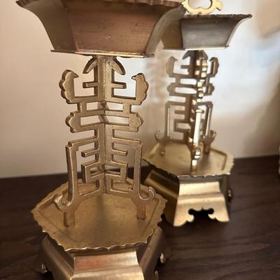 ASIAN BRASS CANDLESTICK PAIR