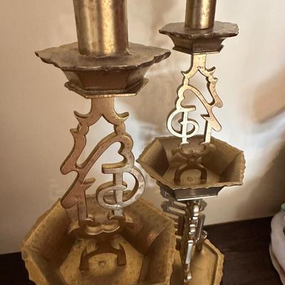 ASIAN BRASS CANDLESTICK PAIR