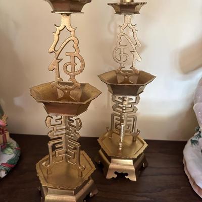ASIAN BRASS CANDLESTICK PAIR