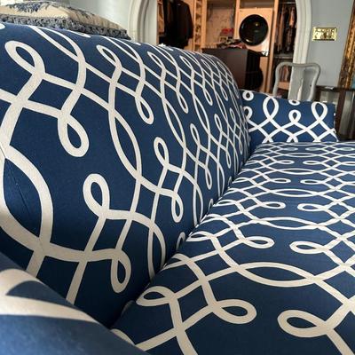 Sale Photo Thumbnail #1415: NAVY GEOMETRIC FABRIC ANTIQUE SOFA 78X